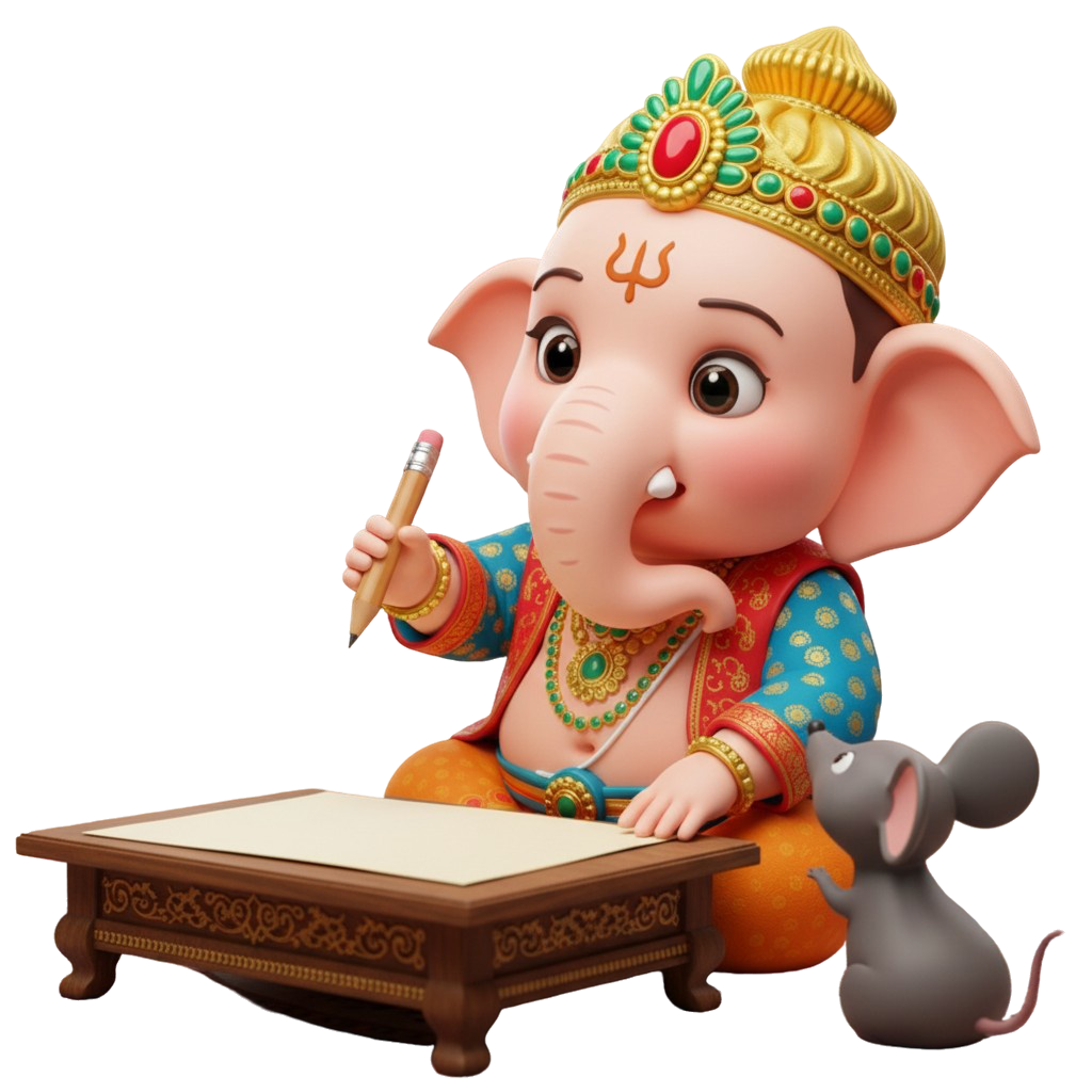 Young Ganesha learning and writing shloks